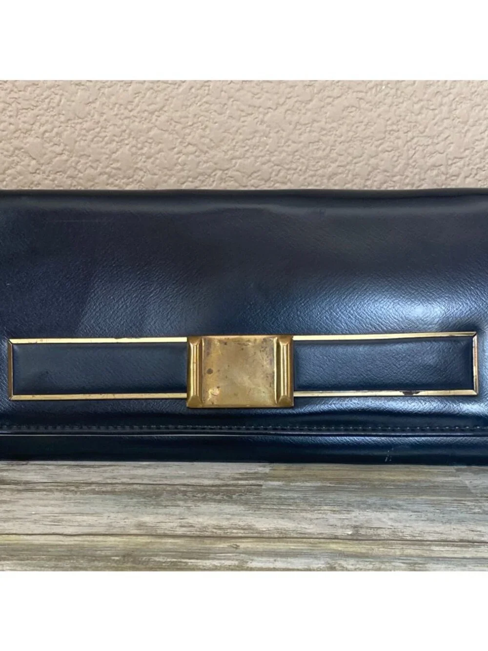 Vintage MCM Aetna USA Black Patent Envelope Clutch Purse Royaltone Lined 15" - Picture 2 of 16